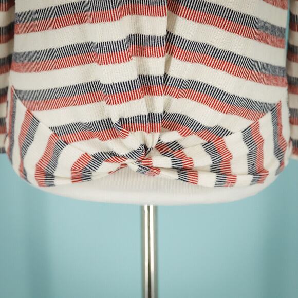ModCloth Size Medium M Red White Blue Stripe Knot Twist Hem Crew Long Sleeve Top - Picture 2 of 7